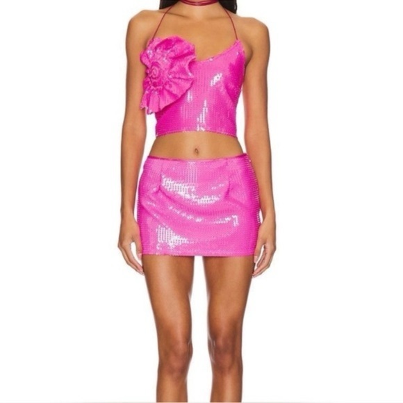 New! Revolve x Miscreants Harper Pink Sequin Mini Skirt 💖 XS NWT! - Picture 6 of 12